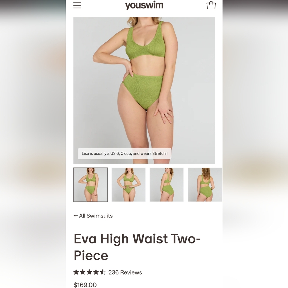 Brand New Youswim Eva High Waist Two Piece Fern/green